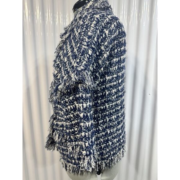 St. John Coture Navy Boucle Fringe Jacket USA Quiet Luxury Power Dress Size L - Picture 2 of 8